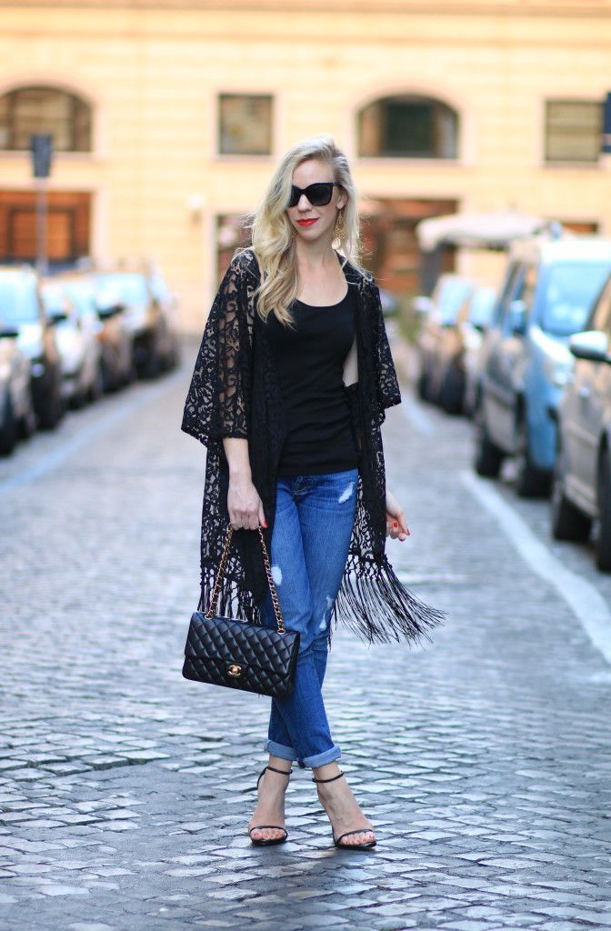 black lace kimono outfit