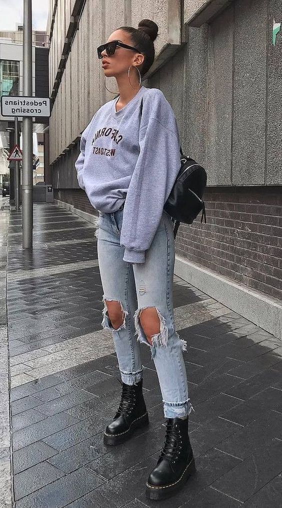 hoodie and ripped jeans