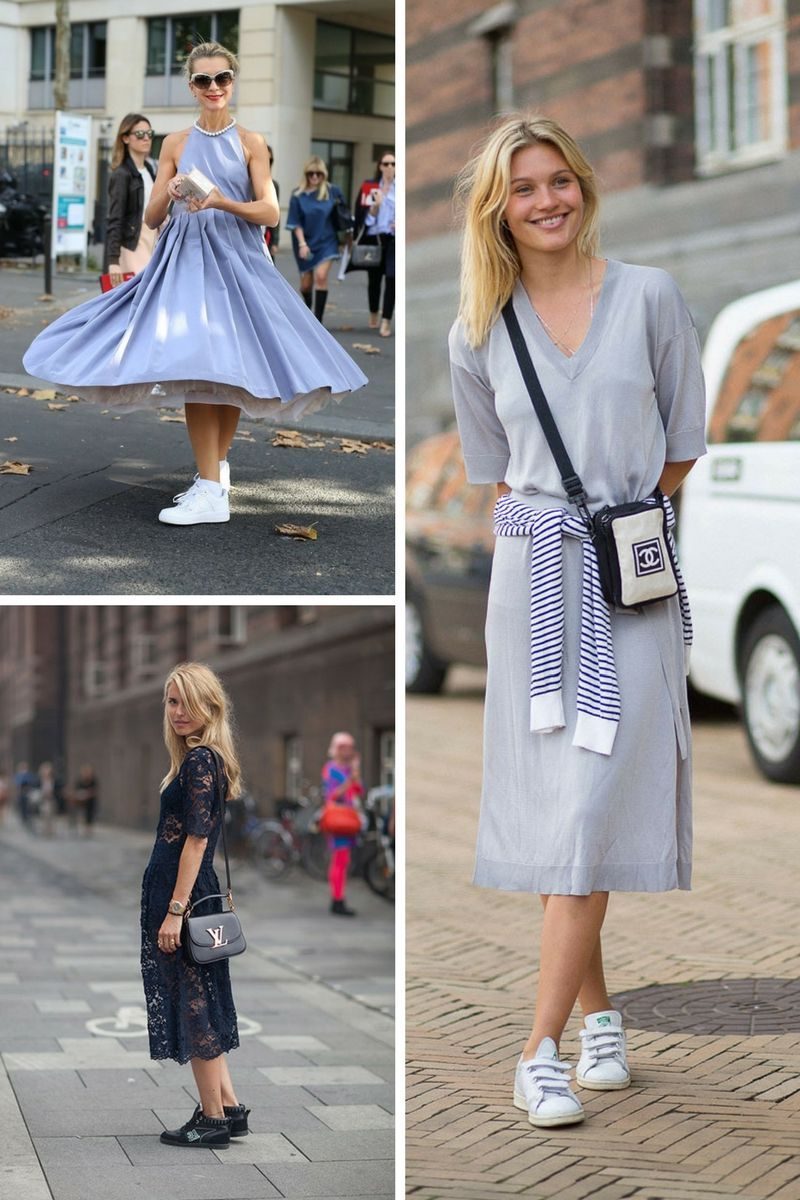 long dress and sneakers