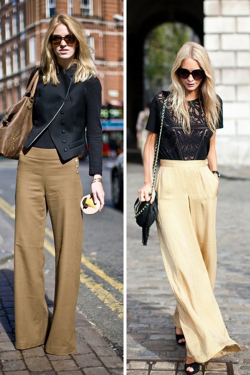 tan wide leg pants outfit