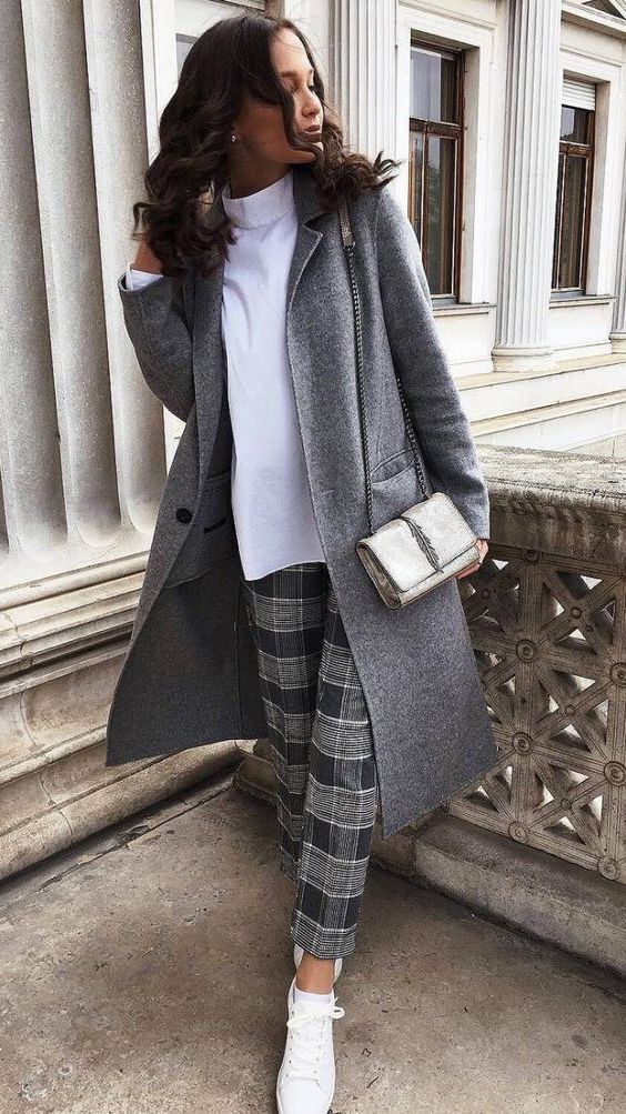 Grey coat outfit on sale women