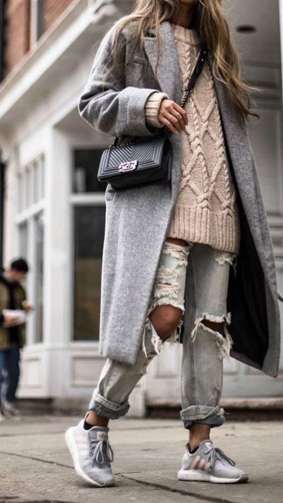 outfits with grey sneakers