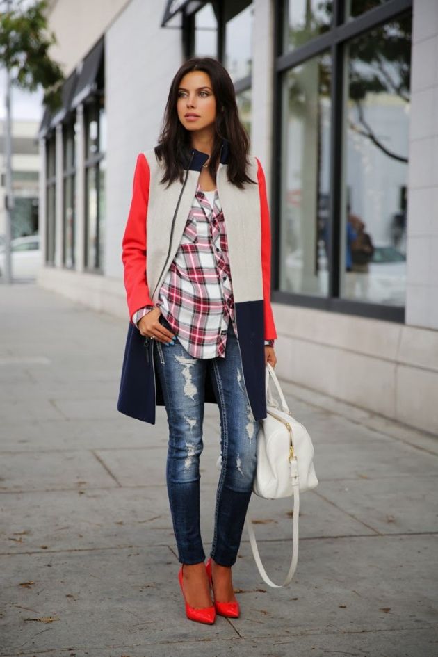 plaid shirt over dress