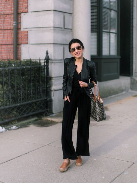 black jumpsuit casual look