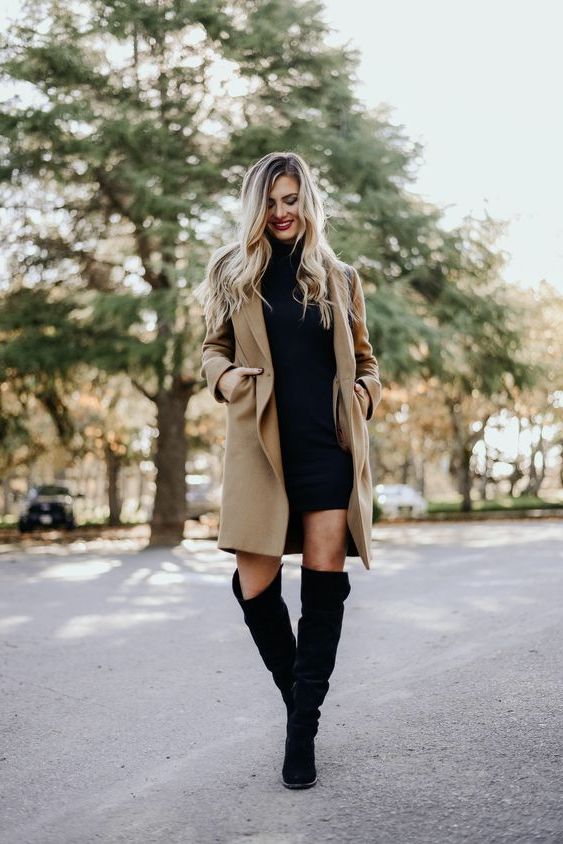 black dress over the knee boots