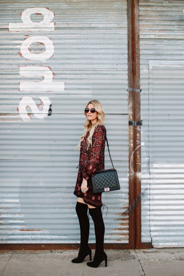 maroon dress with boots