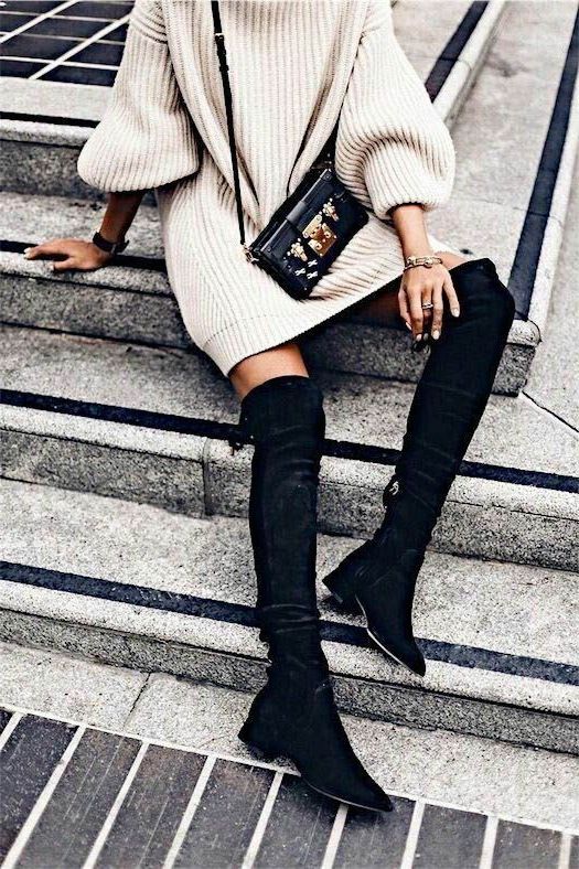 How To Wear Dress And Over The Knee Boots: My Favorite Street Looks 2022