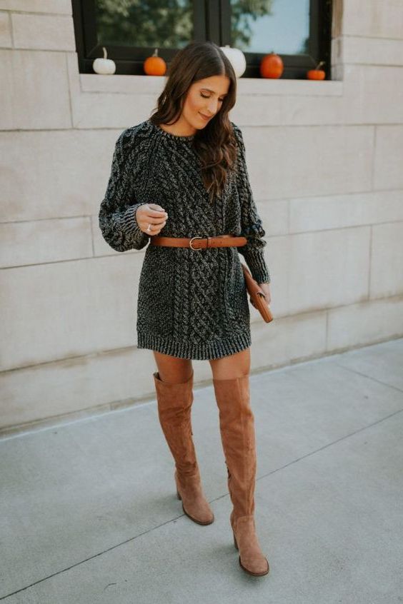 sweater dress with riding boots