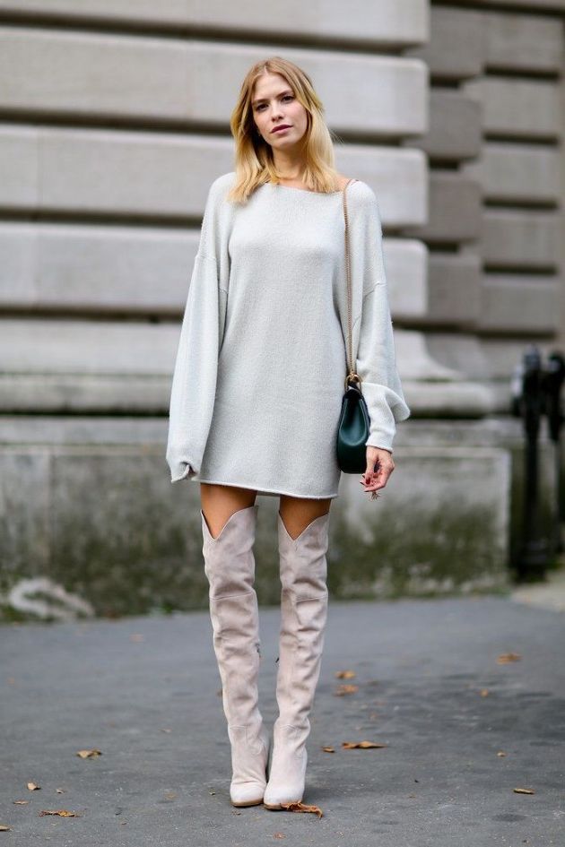 Fashion Dresses Sweater Dresses Penn&Ink N.Y Sweater Dress light grey flecked casual look 