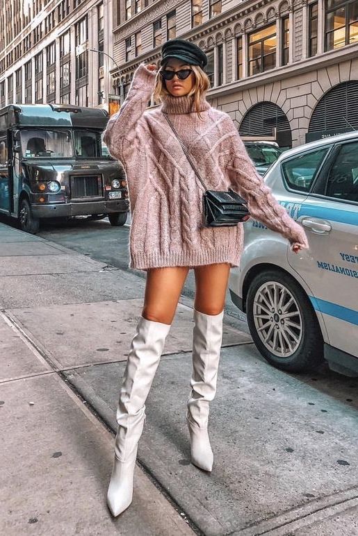 sweater dress with short boots