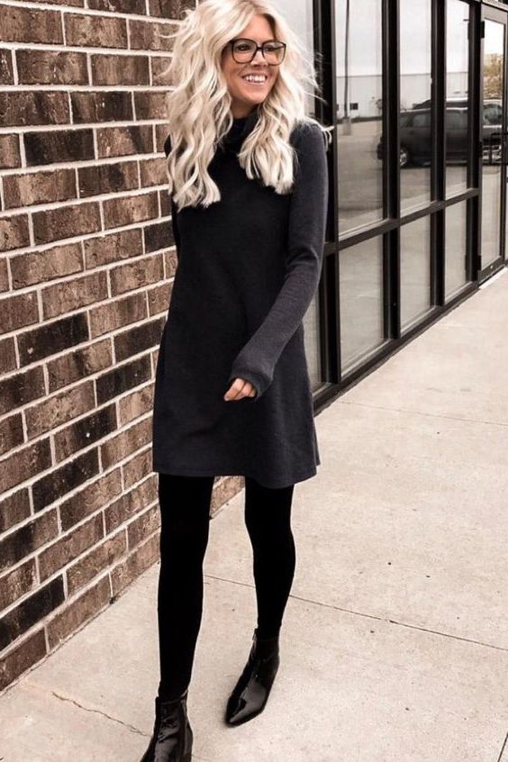 sweater dress with leggings and booties