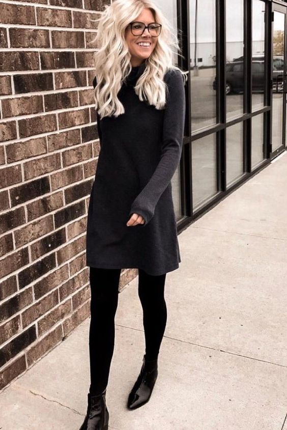 black dress with sweater