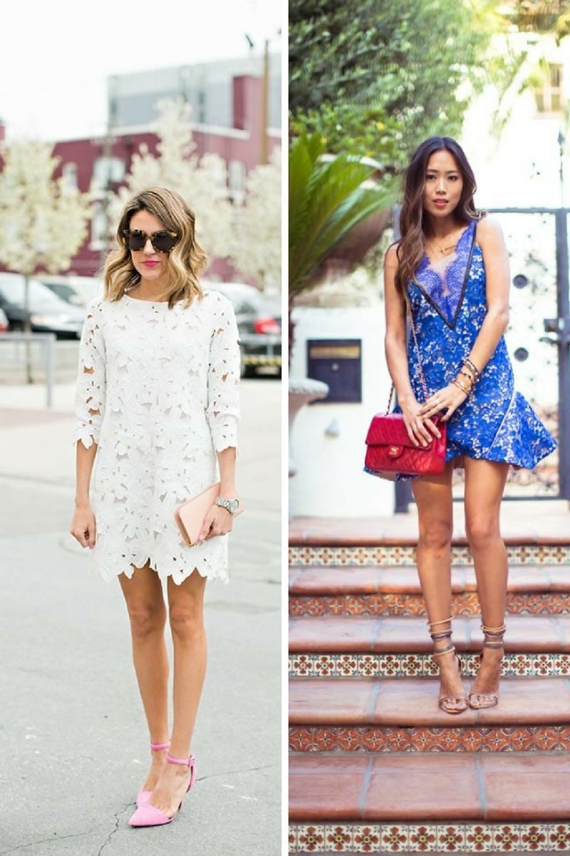 white dress with blue shoes