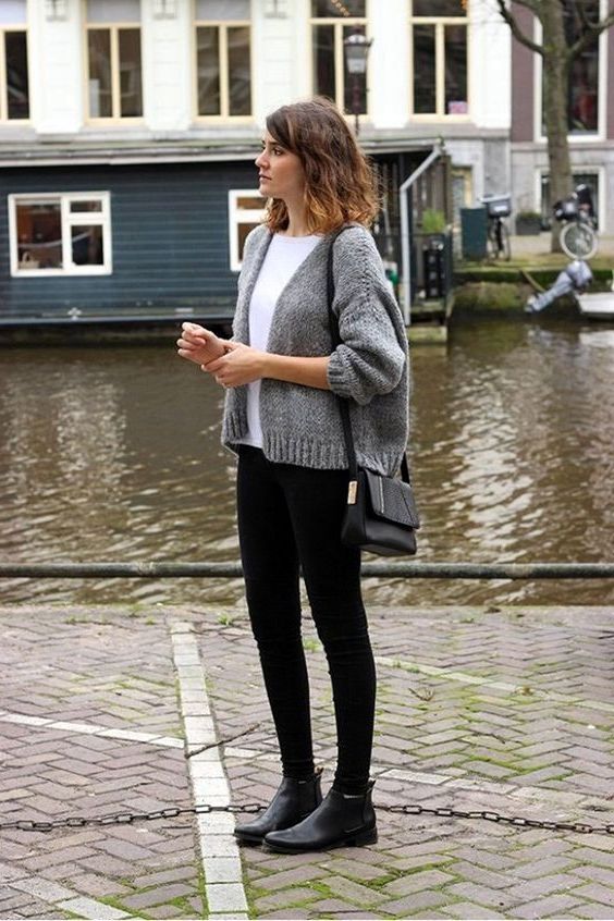 flat black ankle boots outfit