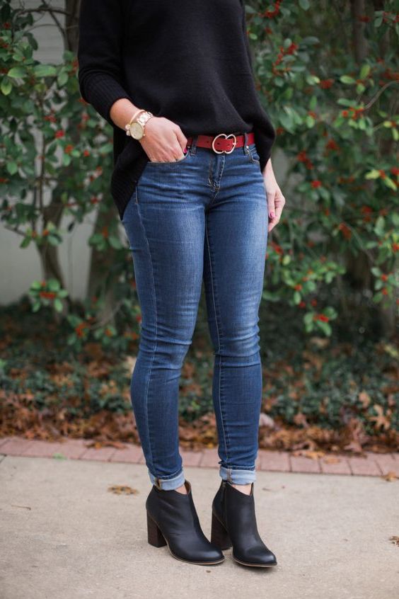 short black boots with jeans