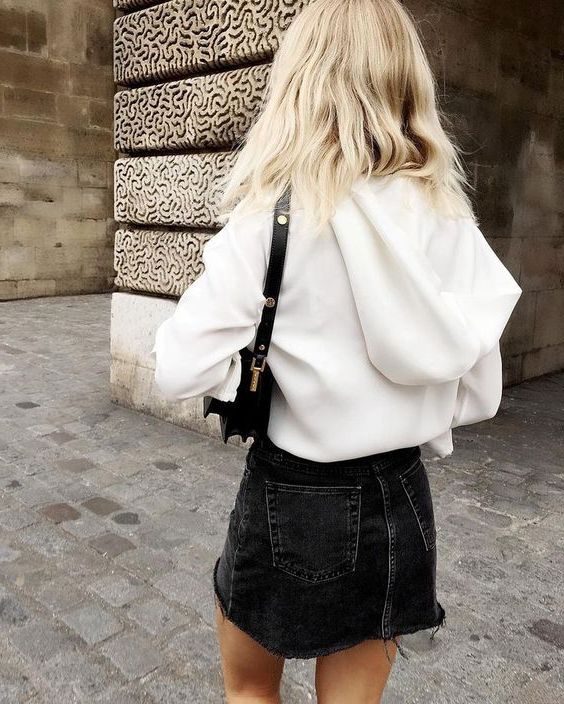 hoodie and denim skirt