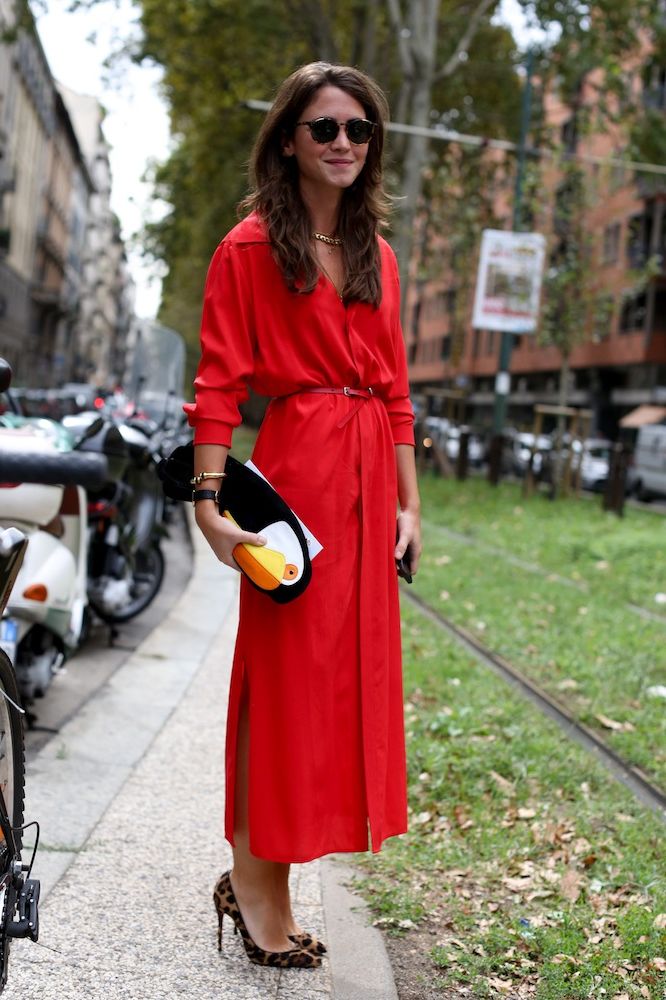 bright red outfit