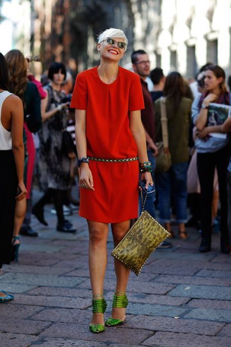 green dress and yellow shoes