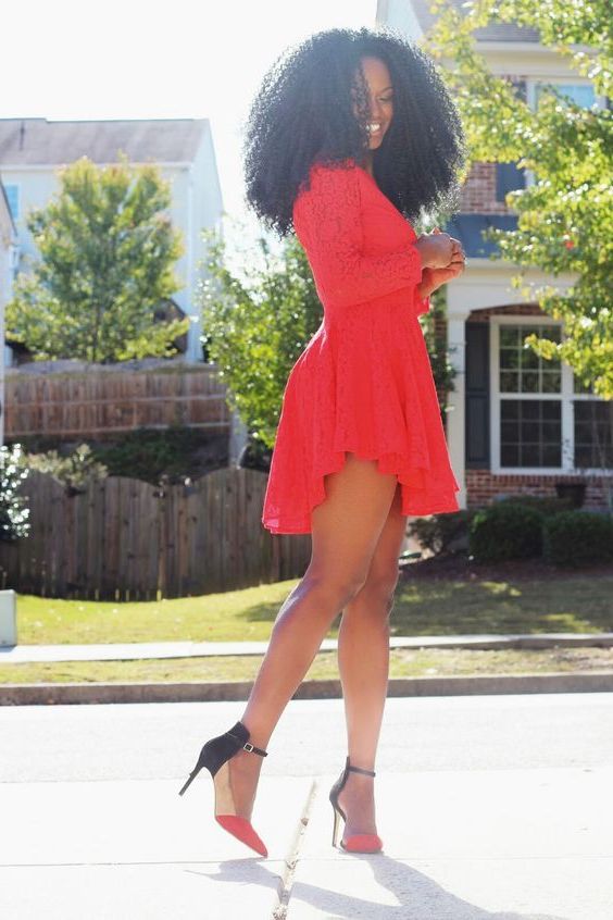 red dress and black heels