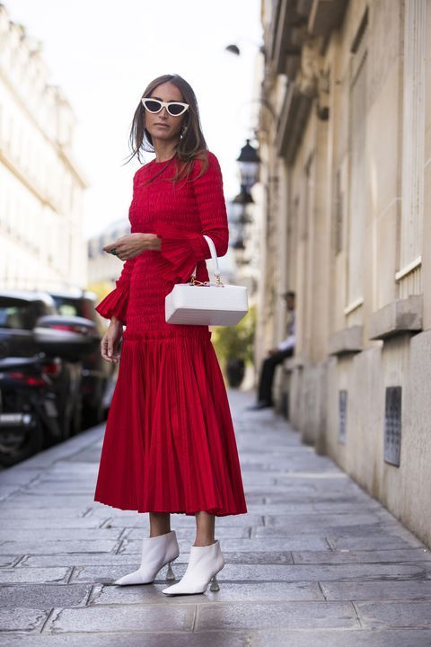 white dress with burgundy shoes