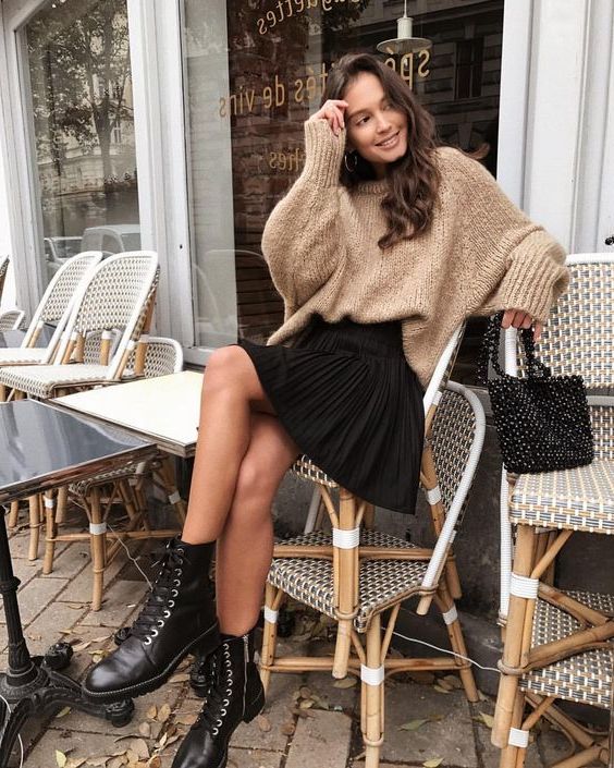 Black skirt and outlet sweater