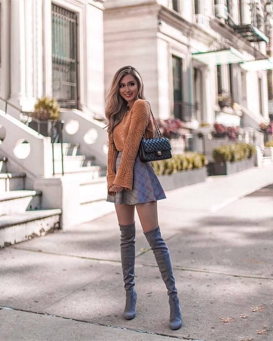 midi skirt with tights and boots