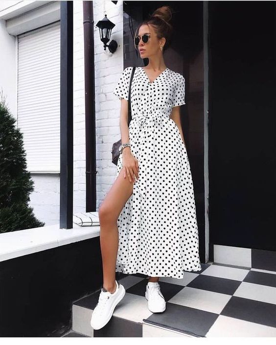 dress with white sneakers