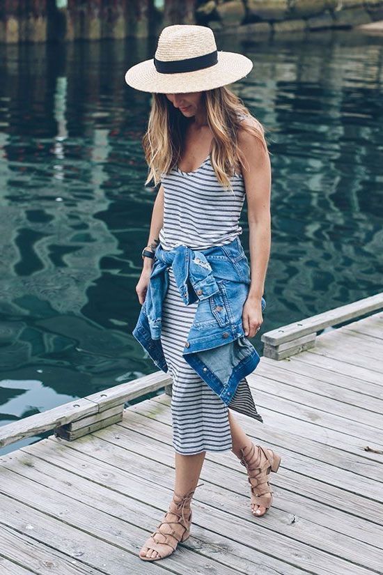 Fashion Dresses Wraparounds Modström Modstr\u00f6m Wraparound dark blue-white striped pattern casual look 
