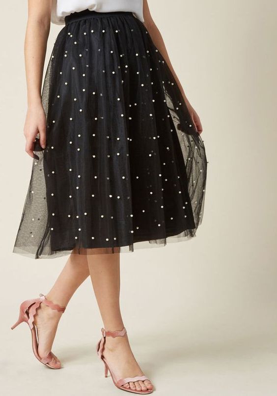 black tulle skirt with pearls