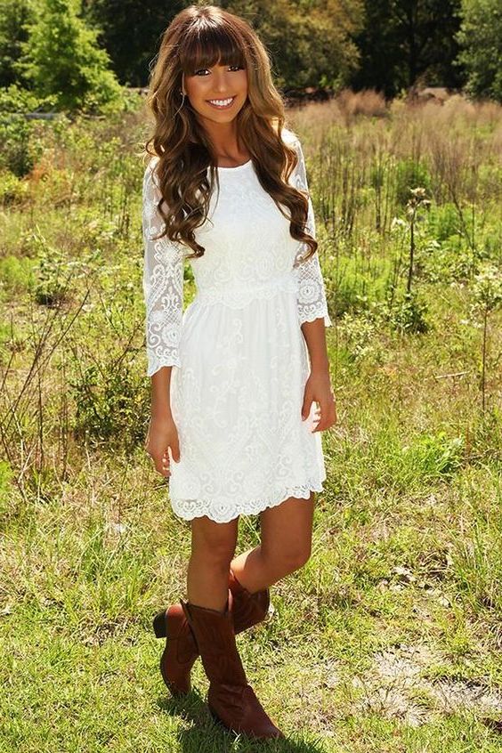 white lace dress with cowboy boots