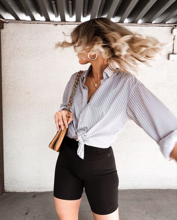 long sleeve shirt and biker shorts