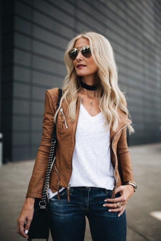 Beige leather jacket outlet outfit