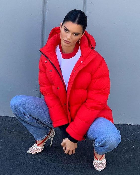 womens red bubble coat