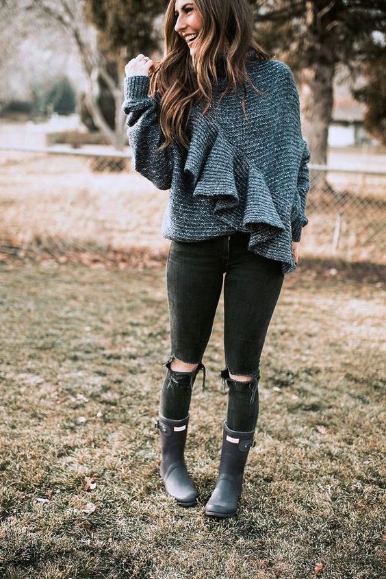 outfits to wear with hunter boots