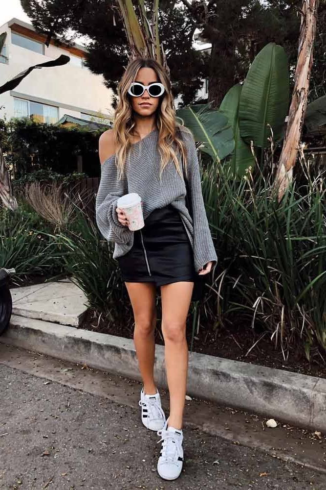 casual leather skirt outfits