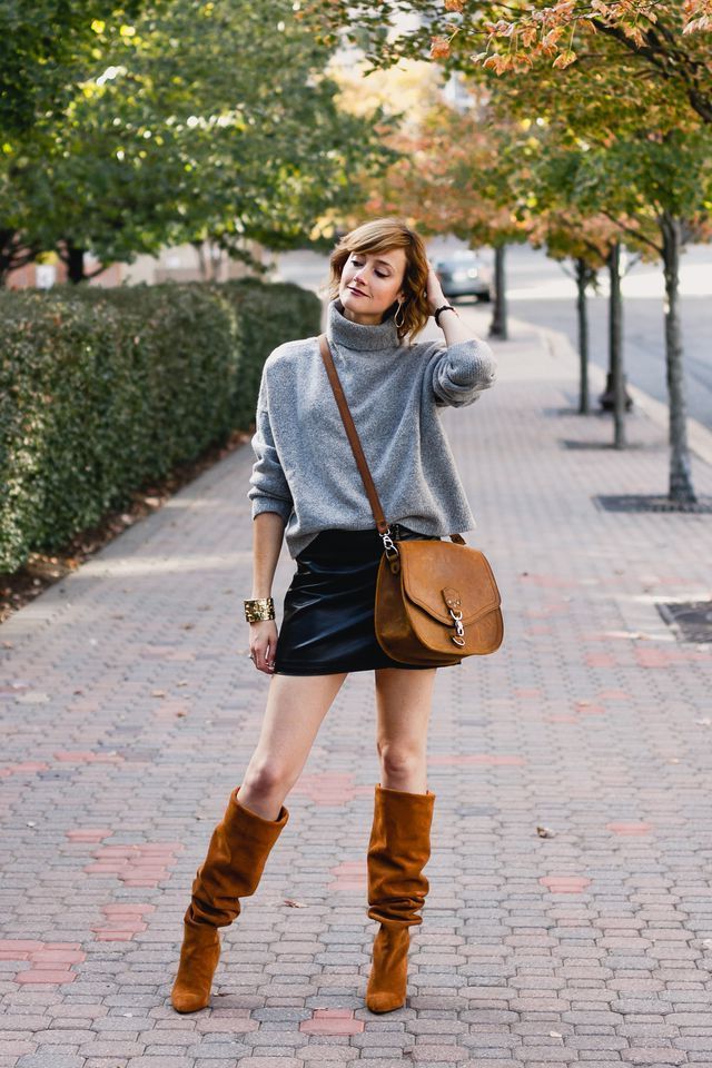 leather skirt boots