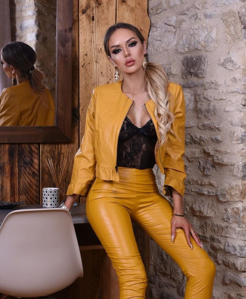 yellow leather leggings