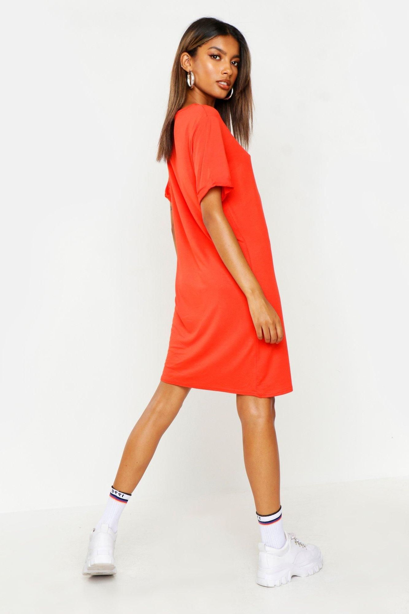 neon orange shirt dress