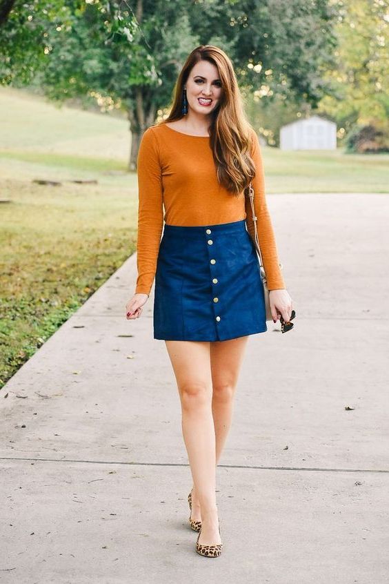 ANTHROPOLOGIE Suede Leather Blue Suede Skirt Pink Top Stock Photo skirt, bl...