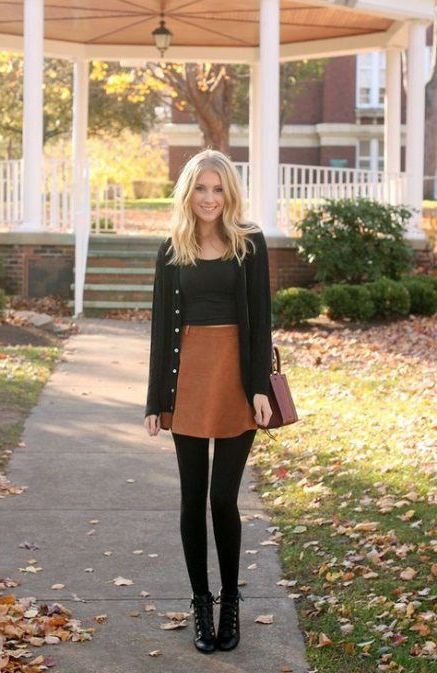 Tan skirt hotsell black tights