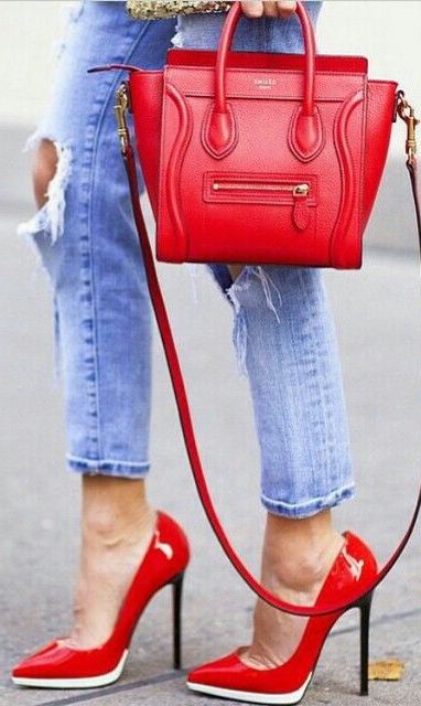 red heels and bag