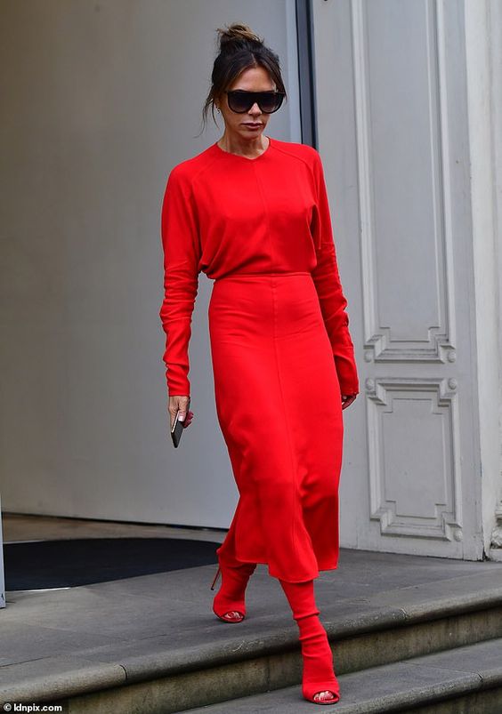 all red outfit skirt