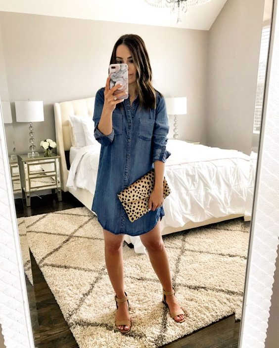 beige denim dress