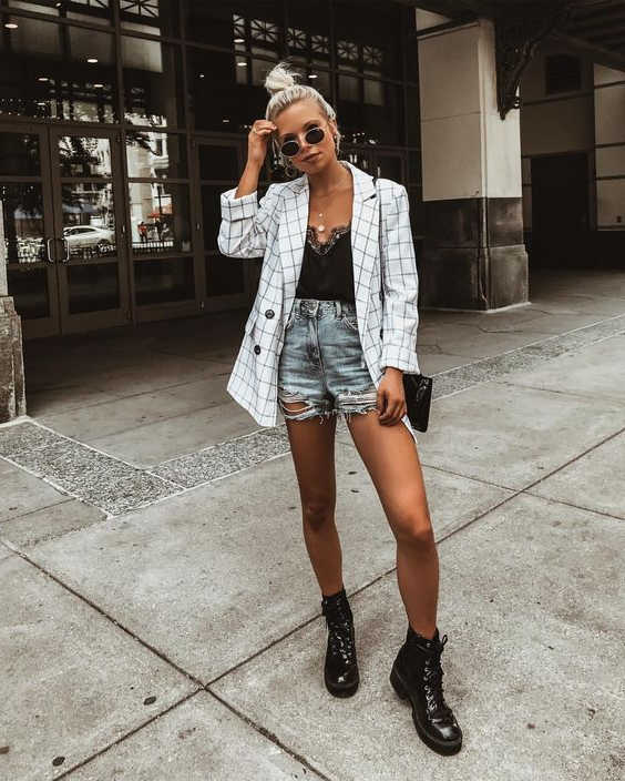 denim shorts and boots outfit