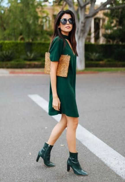 green dress with black boots