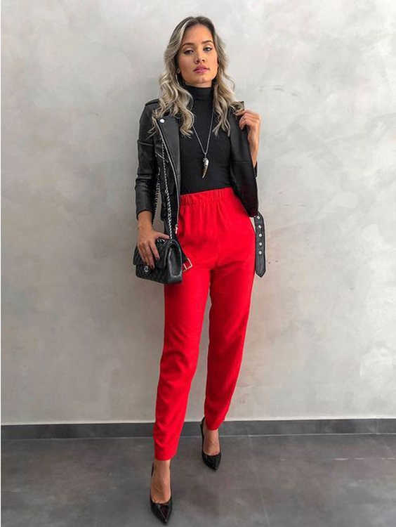 red jogger pants womens