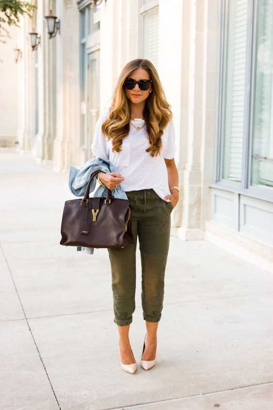 Jogger pants discount and heels outfits