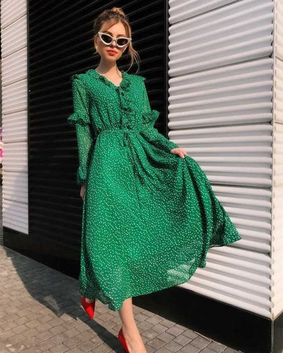 casual green dress outfit