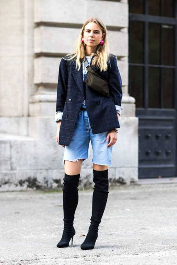 denim shorts and knee high boots