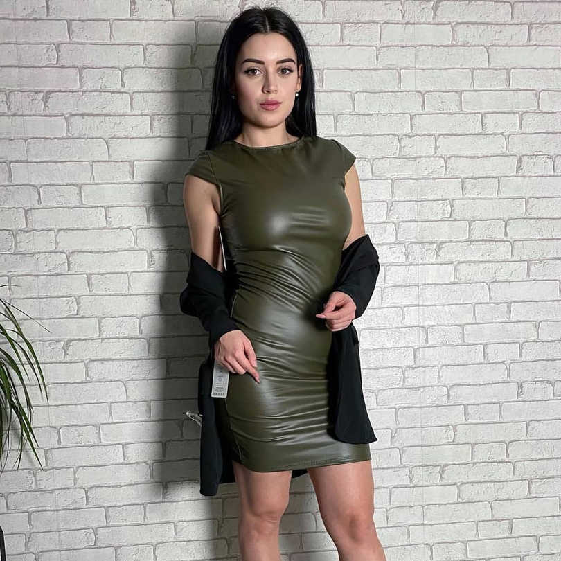 green leather outfit